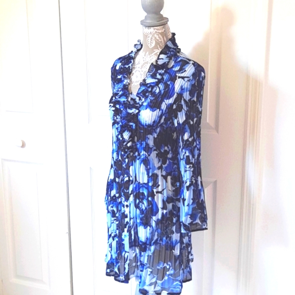 SUNNY LEIGH blouse, Top, Long Tunic Style, blue, Sz L,